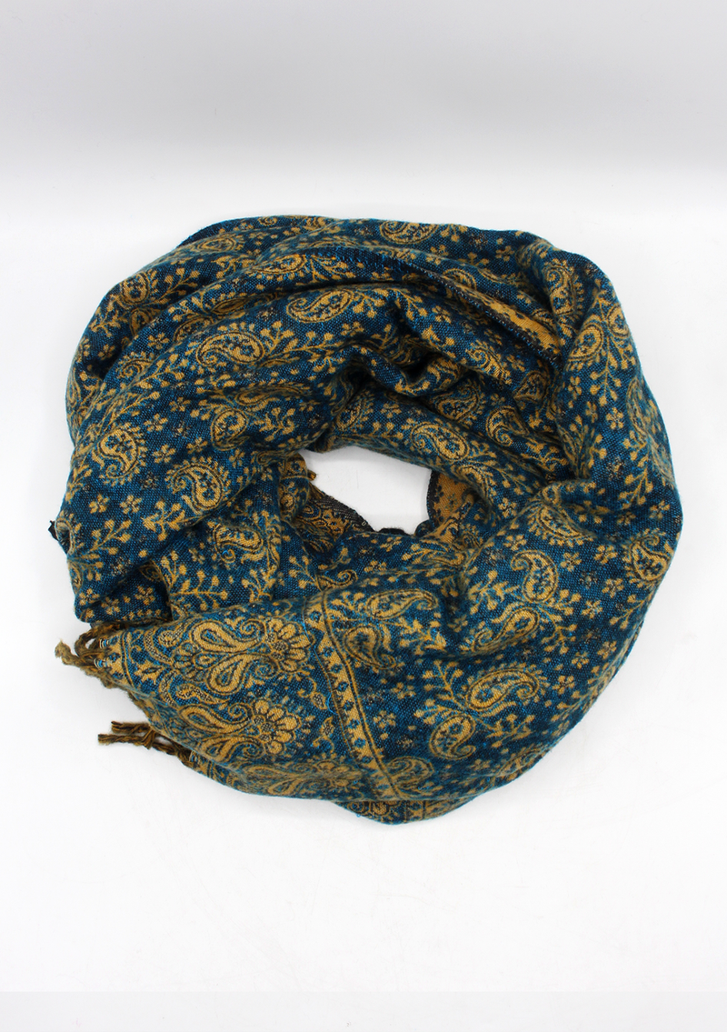 Hand loomed Flower Design Blue Woolen Shawl