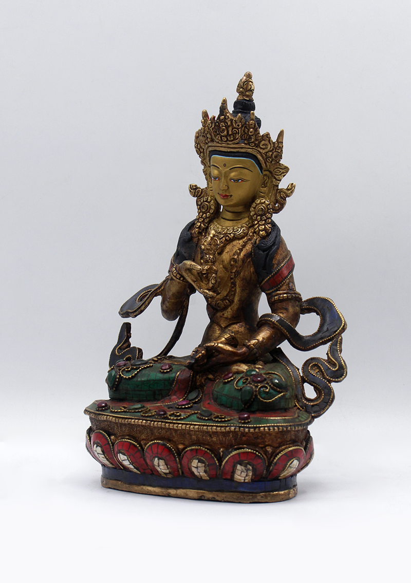 Stone Inlaid Copper Vajrasattva Statue 8.5"H