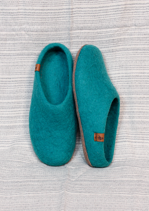 Handmade Sea Blue  Premium Classic Felt Slippers