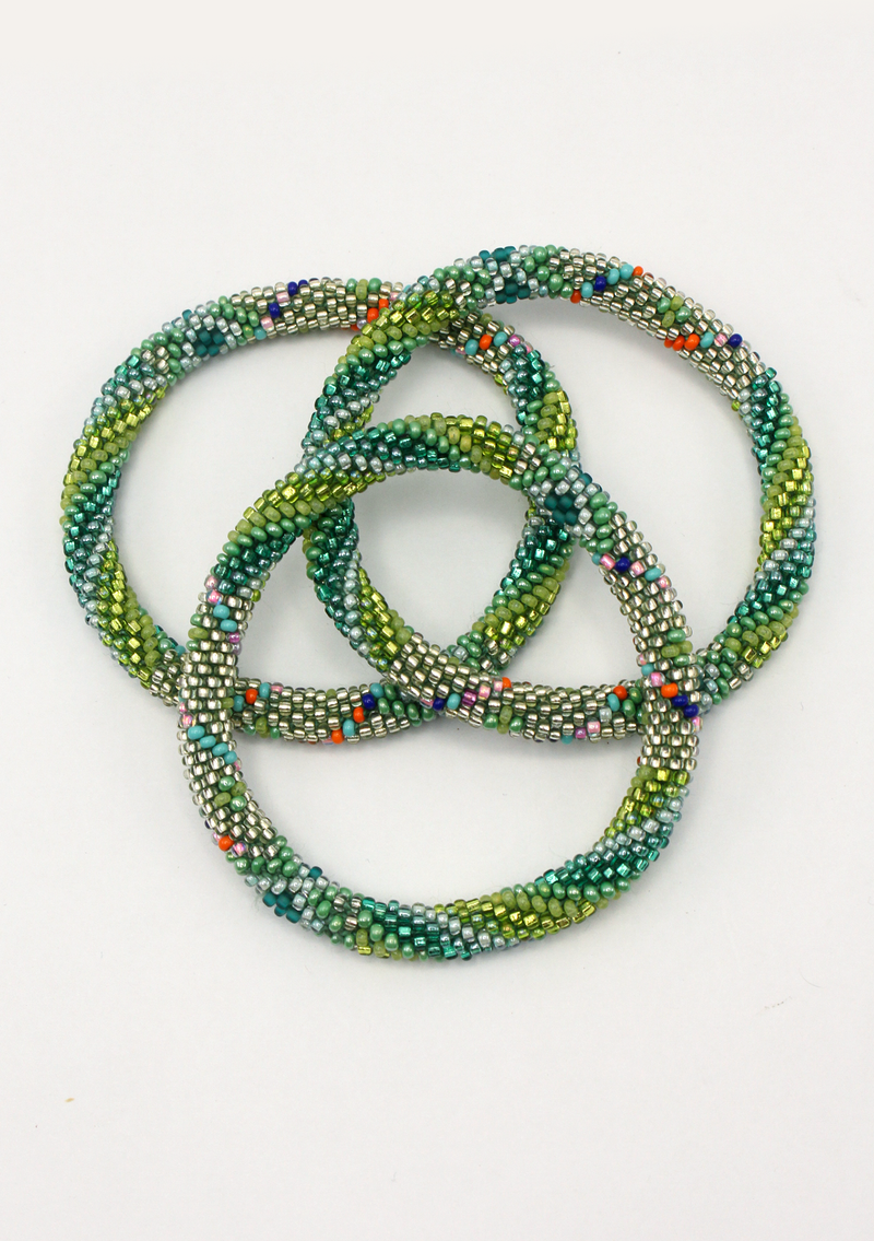 Mixed Green Roll on Beads Bracelet