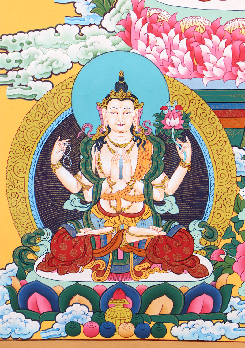 Manjushri Thangka Painting Orange Background
