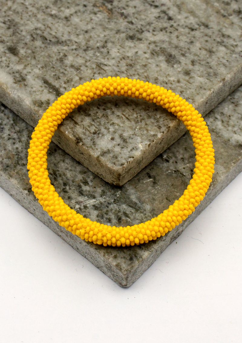 Yellow Matt Roll on Beads Nepalese  Bracelet