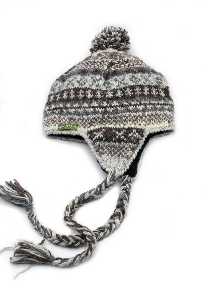 Natural Dark  Color Hand Knitted Winter Sherpa Cap