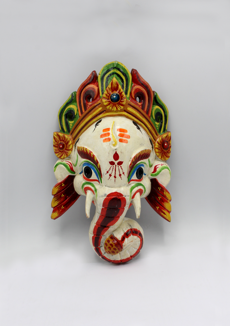 Hand Painted Little Ganesh Wall Hanging Mask - White
