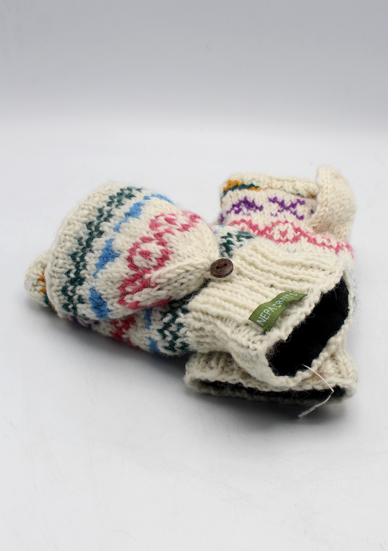 Handknited Blue and White Sherpa Mittens