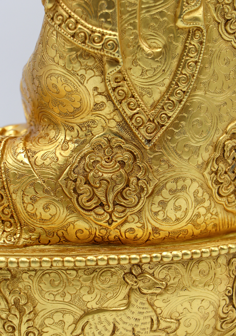 Eight Auspicious Symbols Carved Gold Plated Shakyamuni Buddha Statue 13" H