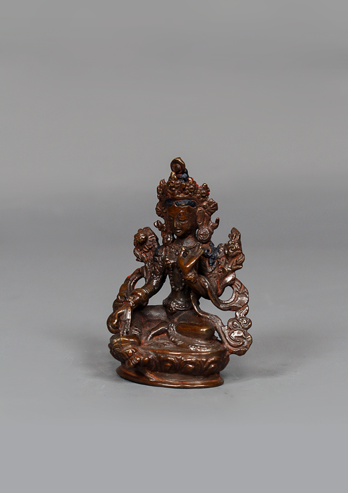 Copper Oxydized Green Tara Statue 3.5" H