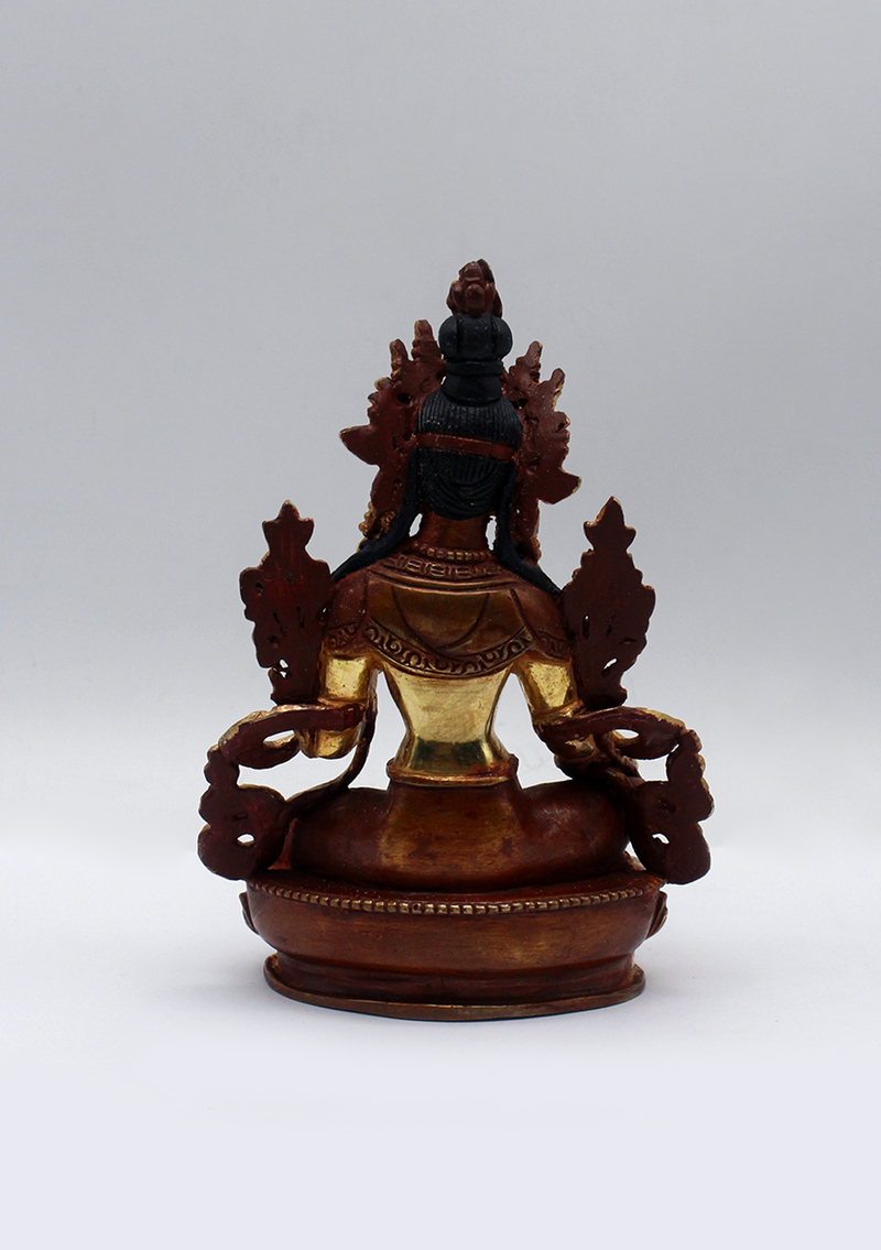 Partly Gold Plated Green Tara Statue 5.5" H