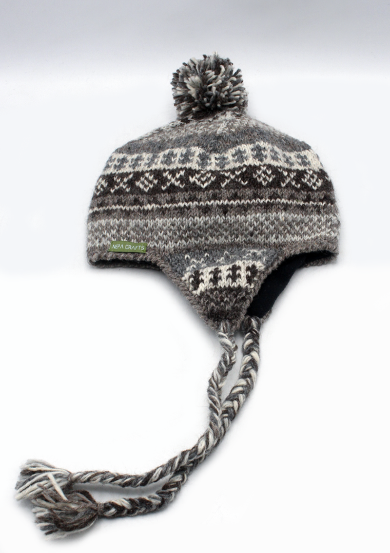 Natural Light Color Hand Knitted  Winter Sherpa Cap