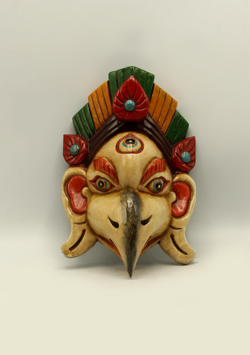 Handcarved and HandPainted Wooden Garud Wall Hanging Mask - White