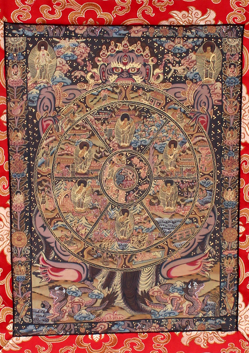 Samsara  Wheel of Life Wall Hanging Banner with Brocade STOCK CLEARANCE SALE