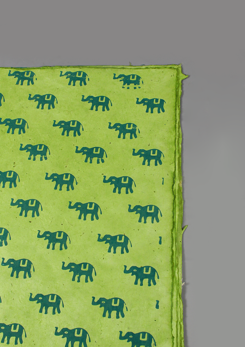 Elephant Printed Green Lokta Paper Gift Wrap
