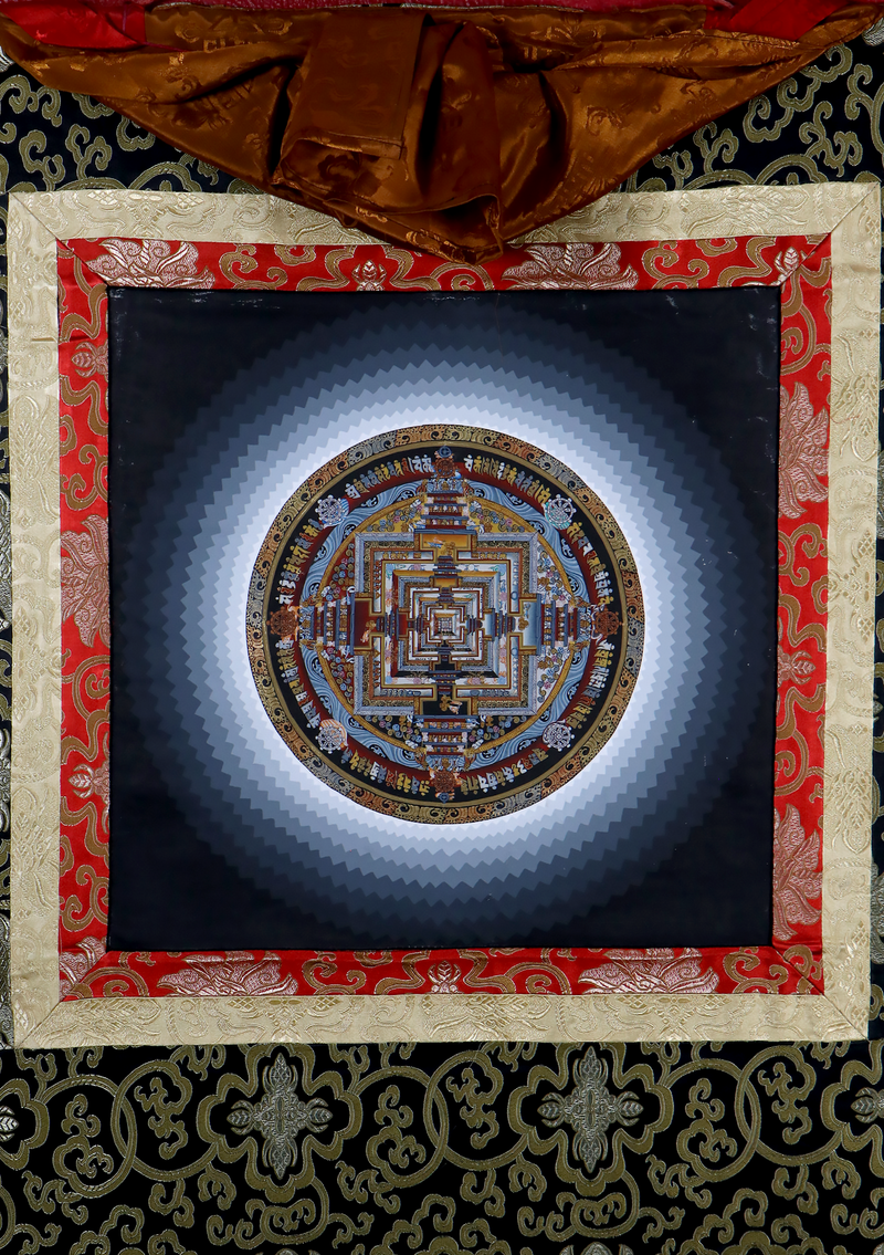 Thousand Petal Lotus Kalachkara Mandala Brocade Thangka Painting
