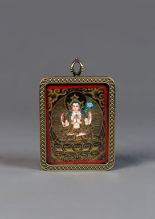 Vajrasattva Mini Thangka Amulet Pendant