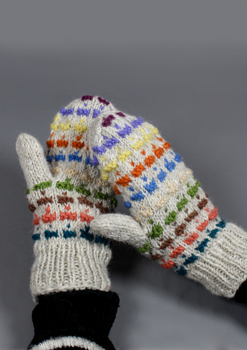 Beautiful Multicolor Handknitted Sherpa Mittens- Beige