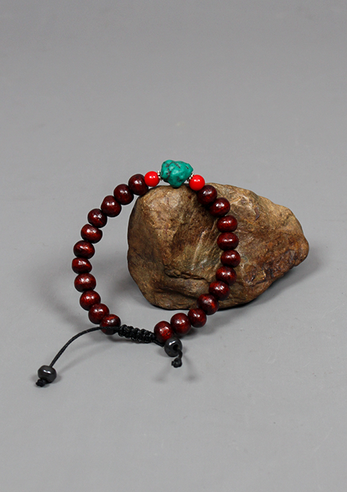 Dark Rosewood Bracelet with Turquoise Spacer