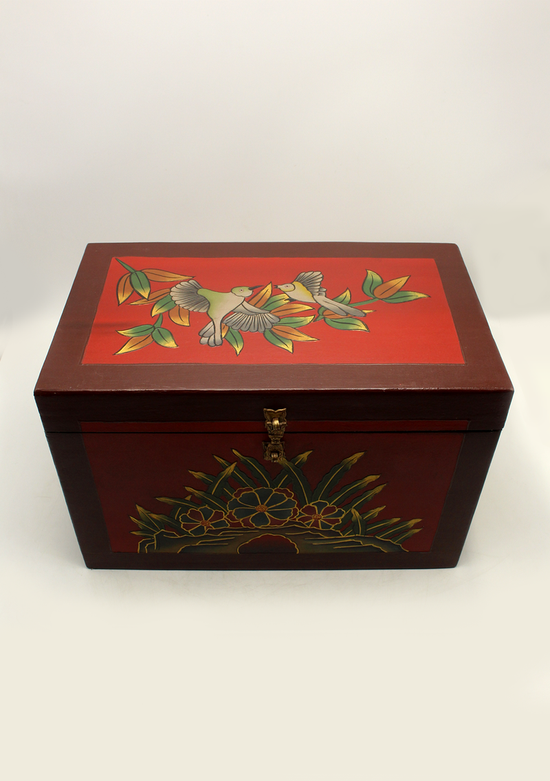 Handpainted Tibetan Lotus Wooden Box- Extra Large