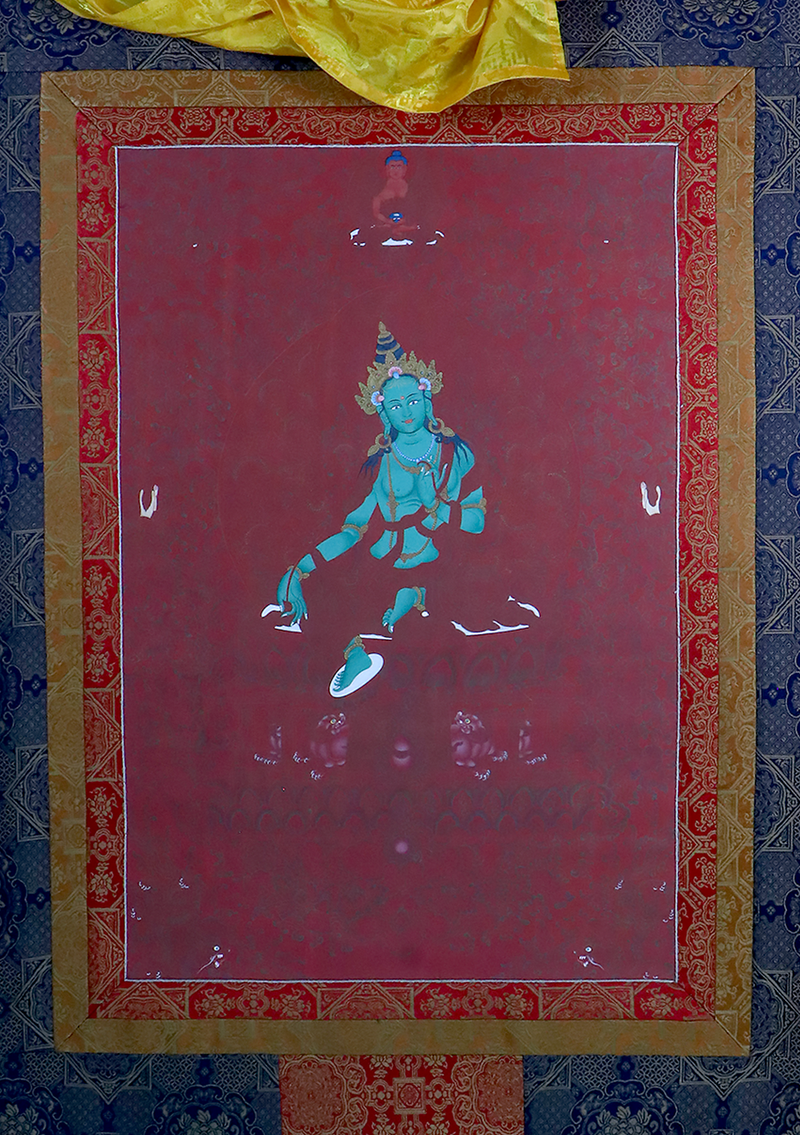 Green Tara Brocade Thangka Painting