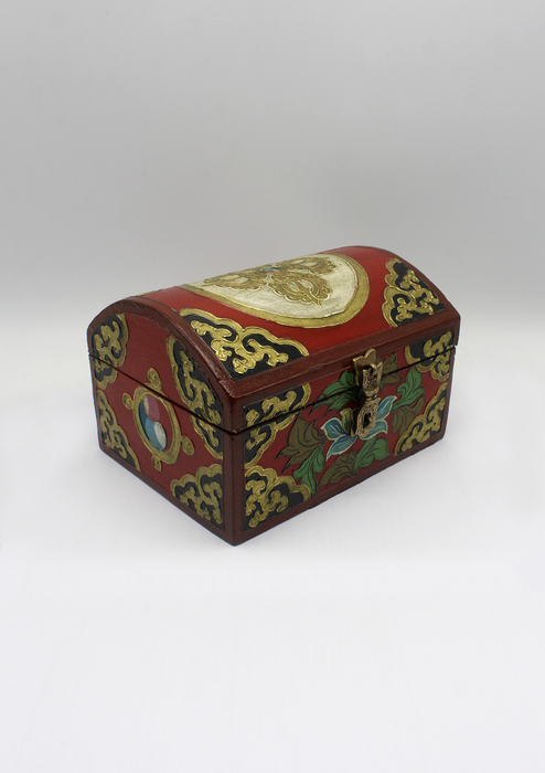 Handpainted Tibetan Wooden Optical Box with Double Dorjee- Large