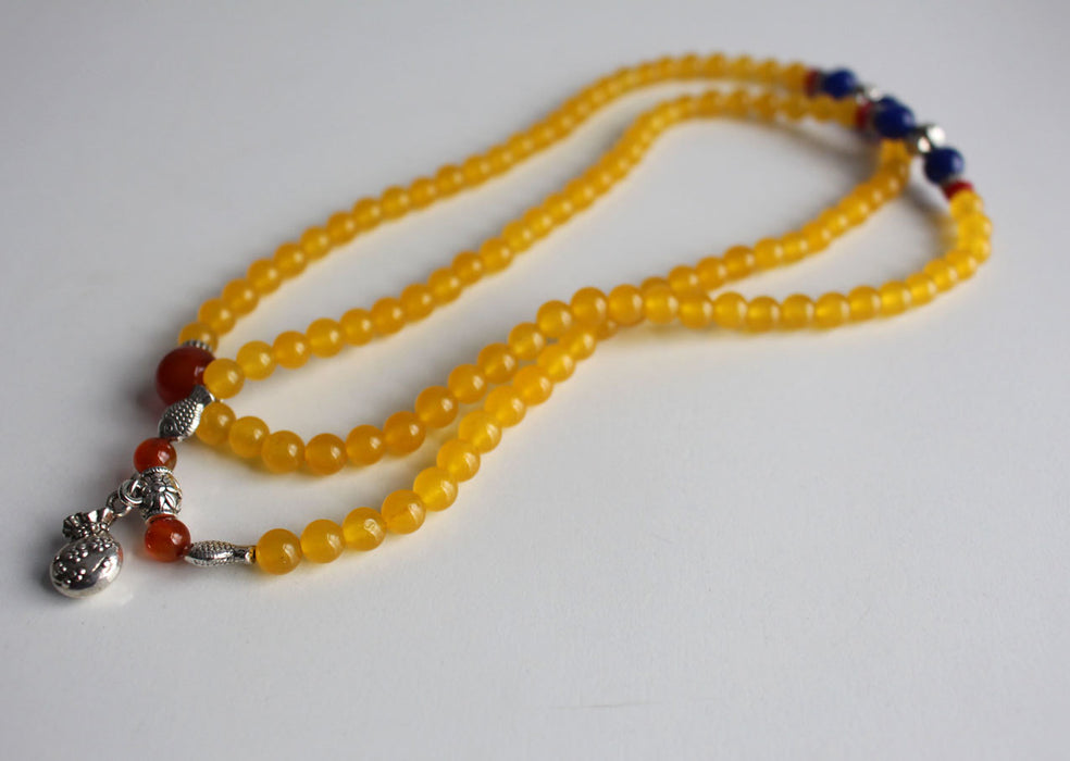 Glass Amber Beads Mala with Fish Charm