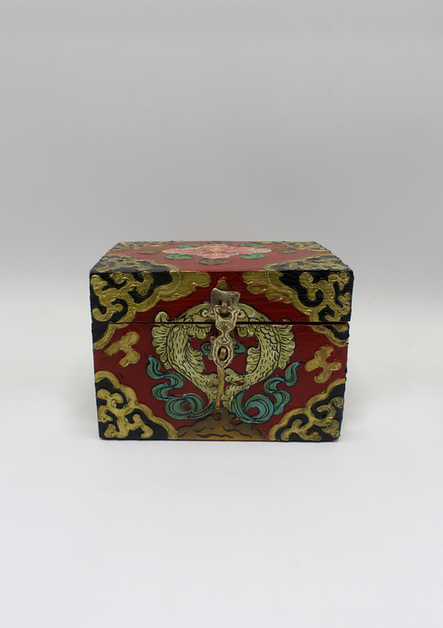 Handpainted Tibetan Wooden Boxes with Lotus- Small