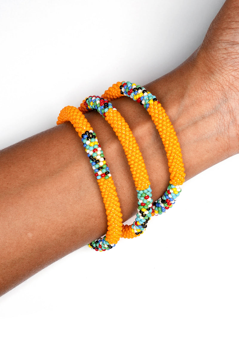 Golden Sunshine with Joy Nepalese Roll Bead Bracelet