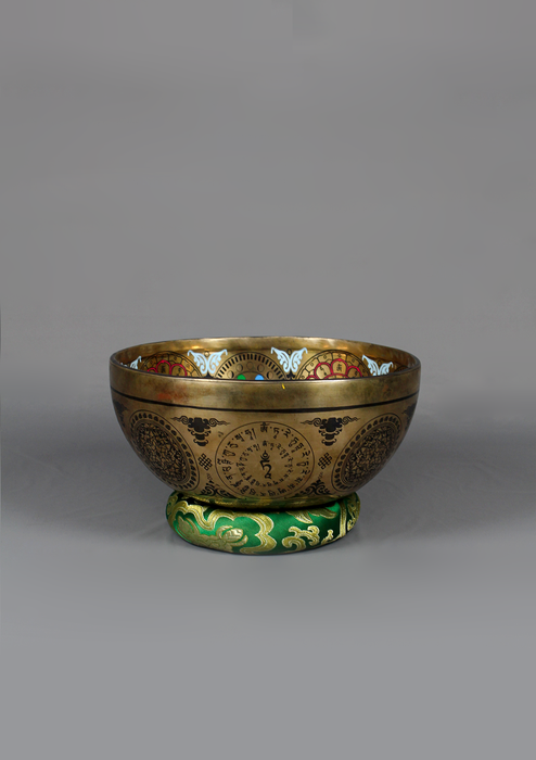 Green Tara Thangka arts Painted. Singing Bowl 9"