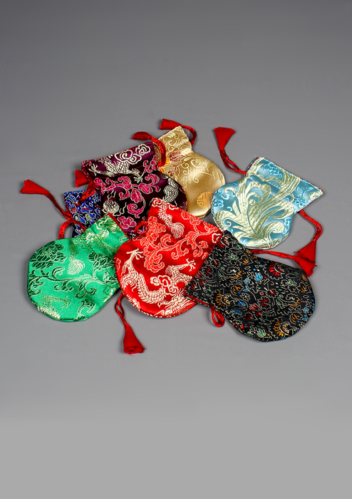 Silk Brocade Colorful Flower Design Drawstring Mala Pouch