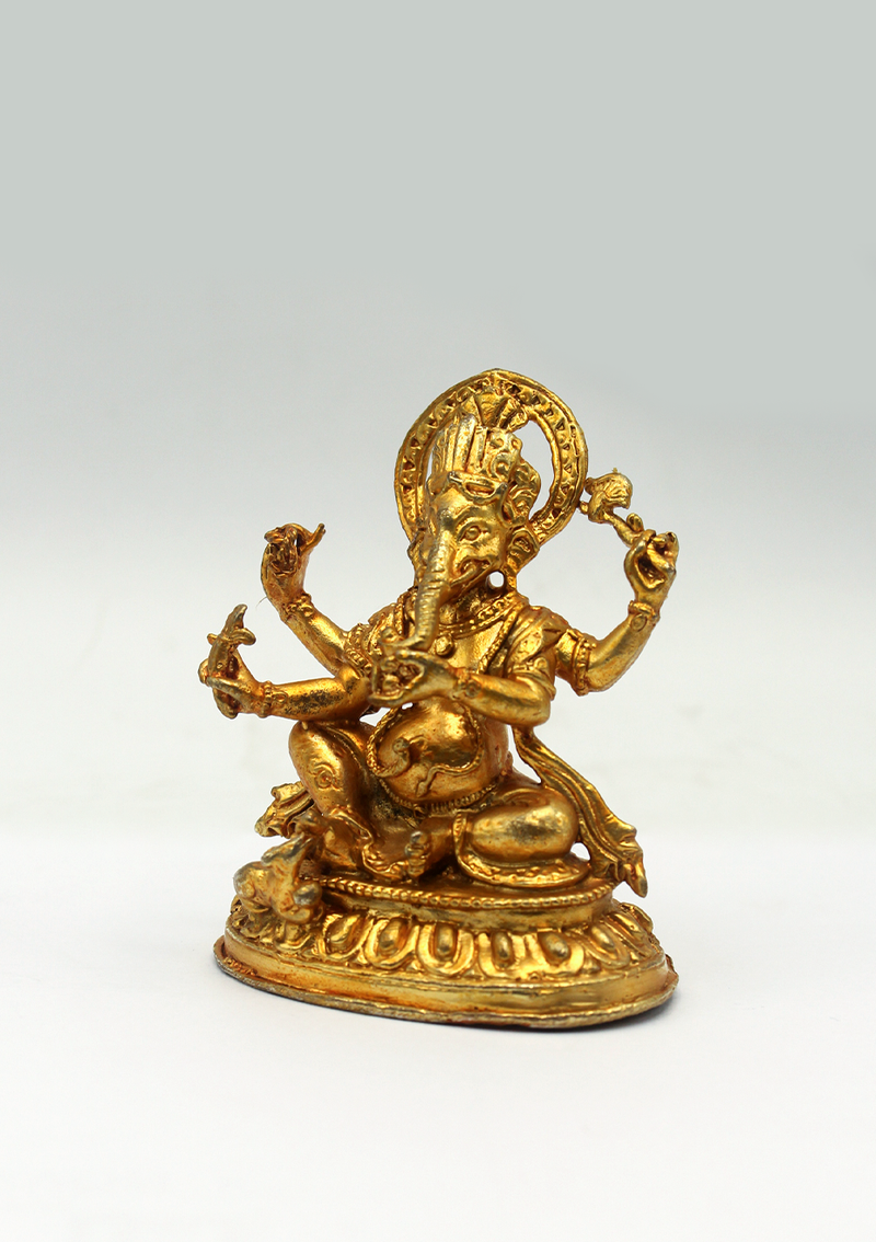 Gold Electroplated Tiny Ganesha Statue 3"H