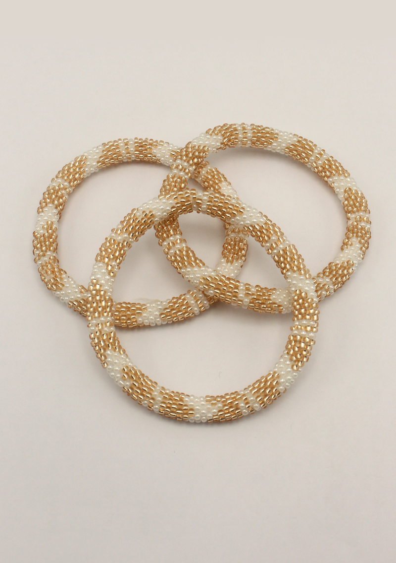 NEW White Golden Stripe Roll Beads Bracelet