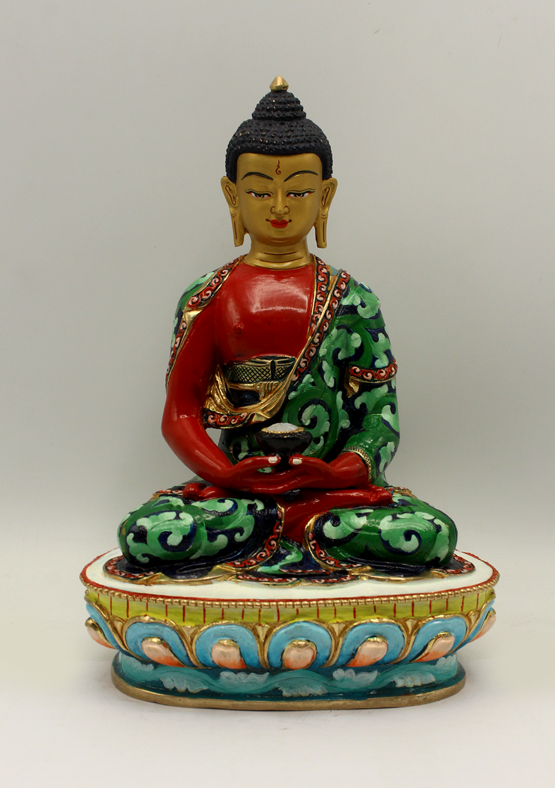 Handpainted  Gold plated Amitabha Buddha Statue 8"H