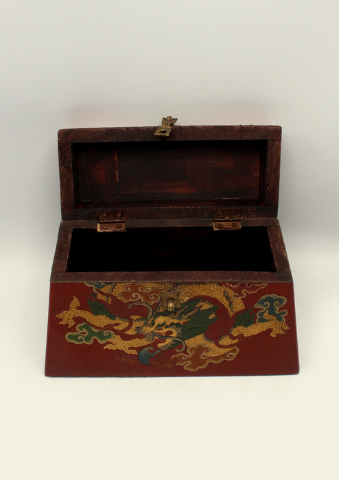 Handpainted Tibetan Double Dorjee Red Jewelry Box with Dragon