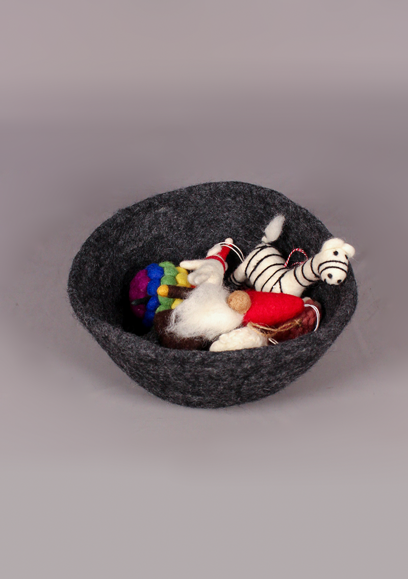 Handmade Large Felt Bowl - Dark Grey
