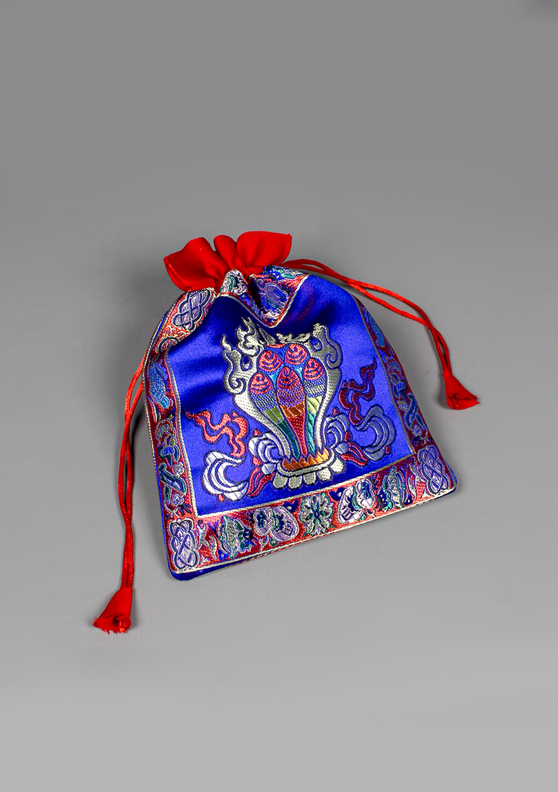 Wish Fulfilling Jewel Silk Brocade Drawstring Mala Bag
