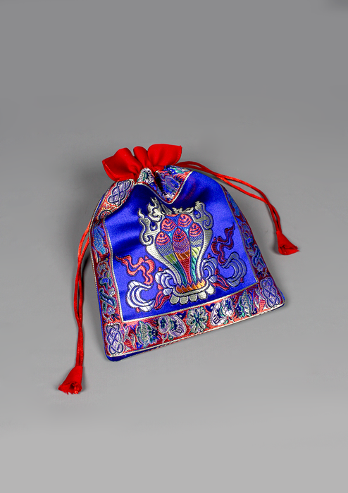 Wish Fulfilling Jewel Silk Brocade Drawstring Mala Bag