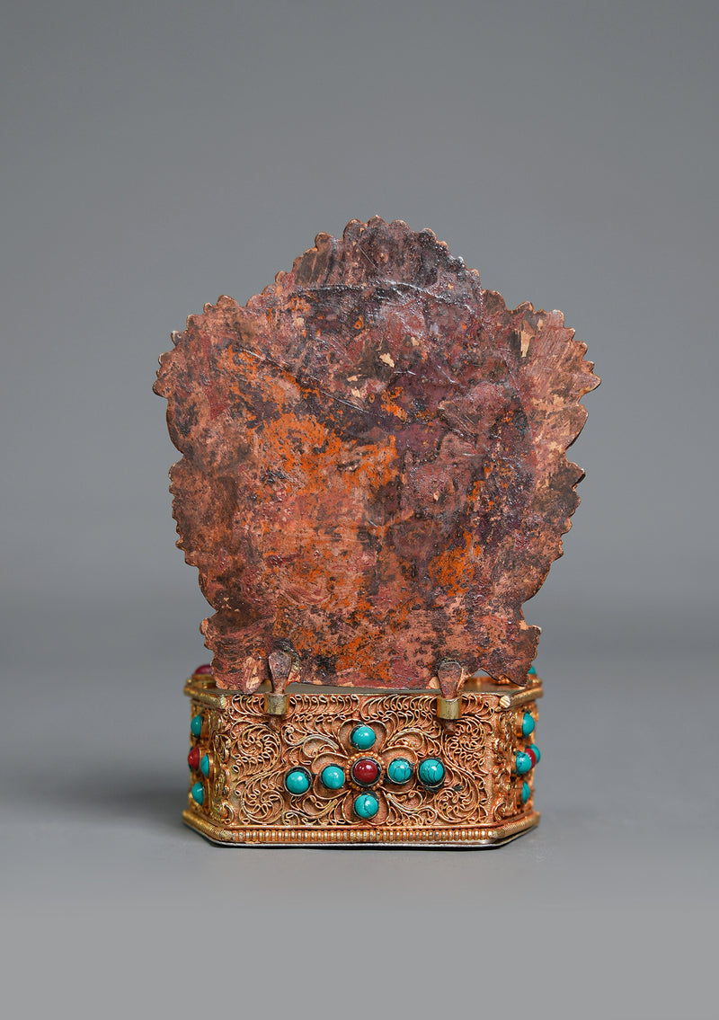 Handpainted Guru Padmasambhava Statue with Stone-Inlaid Throne
