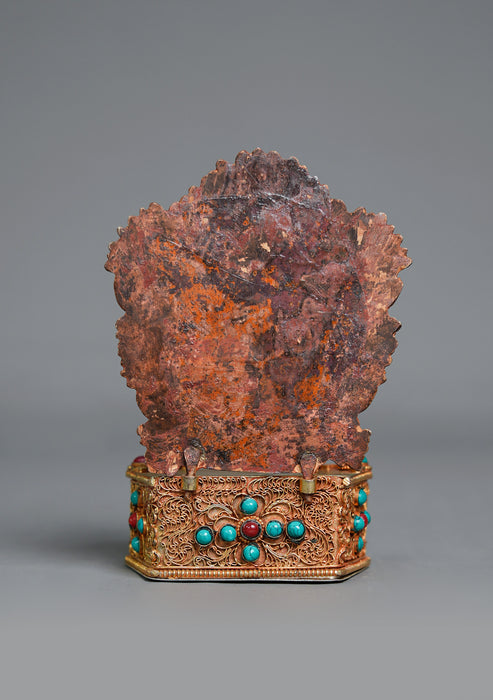 Handpainted Guru Padmasambhava Statue with Stone-Inlaid Throne