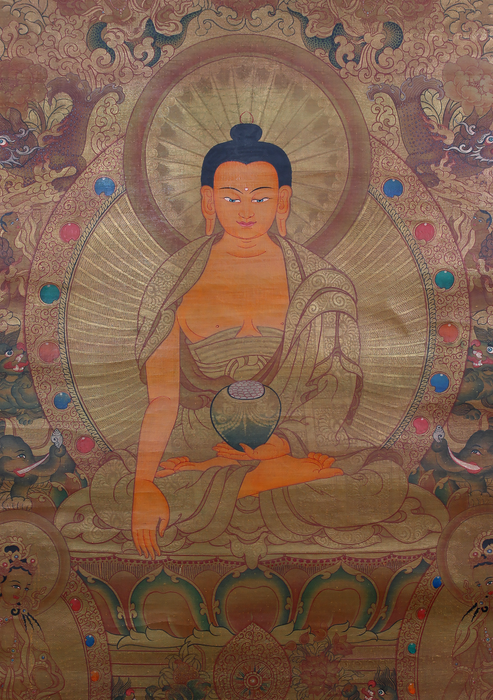 Shakyamuni Buddha Hongkong Silk Brocade Thangka Painting