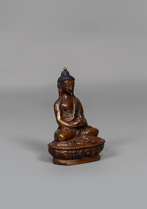 Oxidized Copper Amitabh Buddha Statue 3.5" H