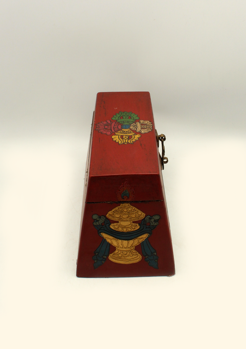 Handpainted Tibetan Double Dorjee Red Jewelry Box with Windhorse