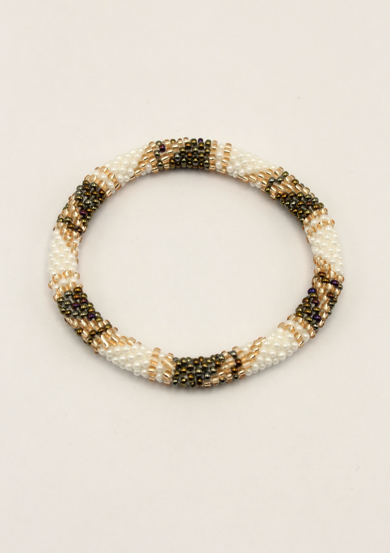 White Golden Stripe Roll Beads Bracelet