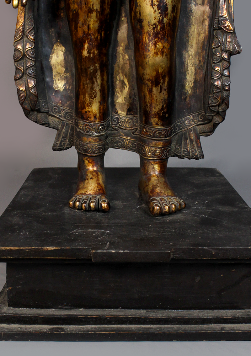 Fully Gold Plated Antique Style Standing Maitreya Statue 2 feet high