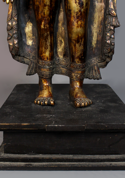 Fully Gold Plated Antique Style Standing Maitreya Statue 2 feet high