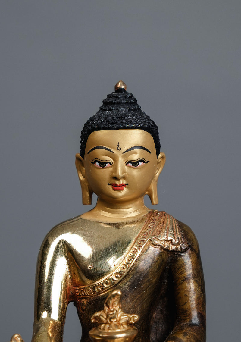 Handcrafted Partly Gold Plated Medicine Buddha Statue 5.5" – Tibetan Buddhist Art