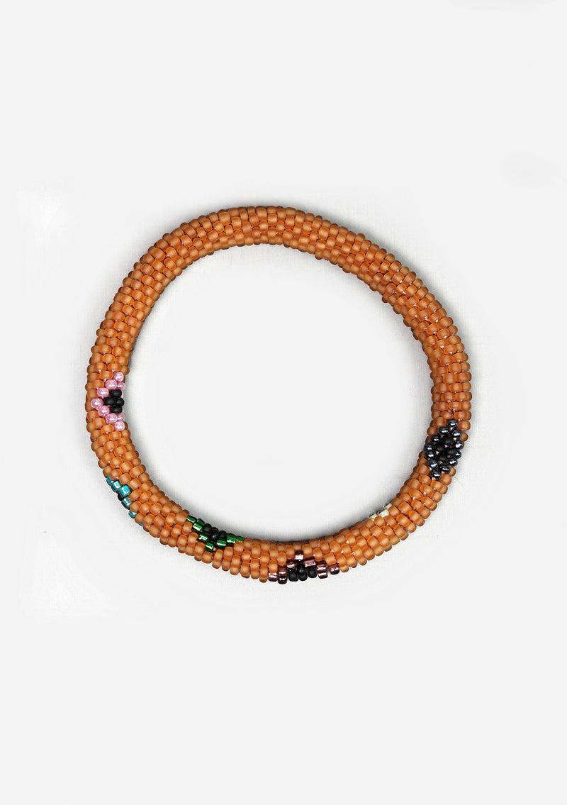 Minimal Warm Caramel Nepalese Roll Bead Bracelet