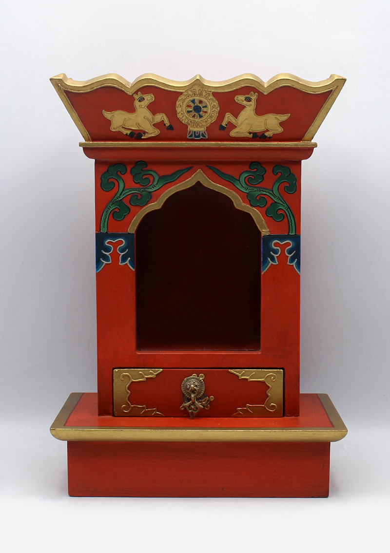 Conch Tibetan Wooden Shrine Altar Box with Glass