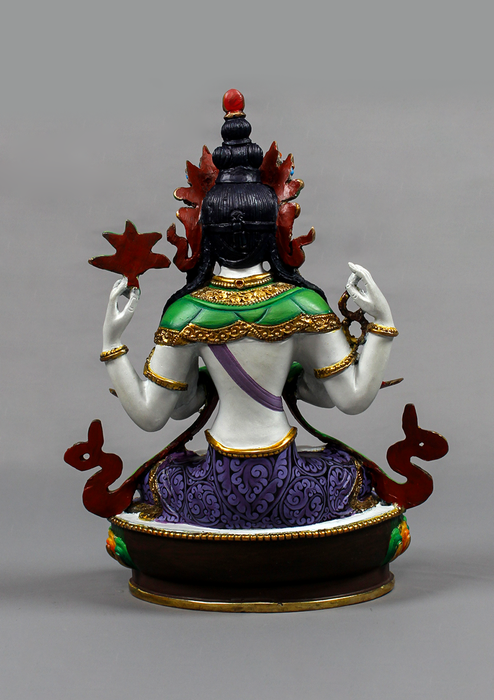 Partly Gold Gilded Handpainted Chenrezig Statue