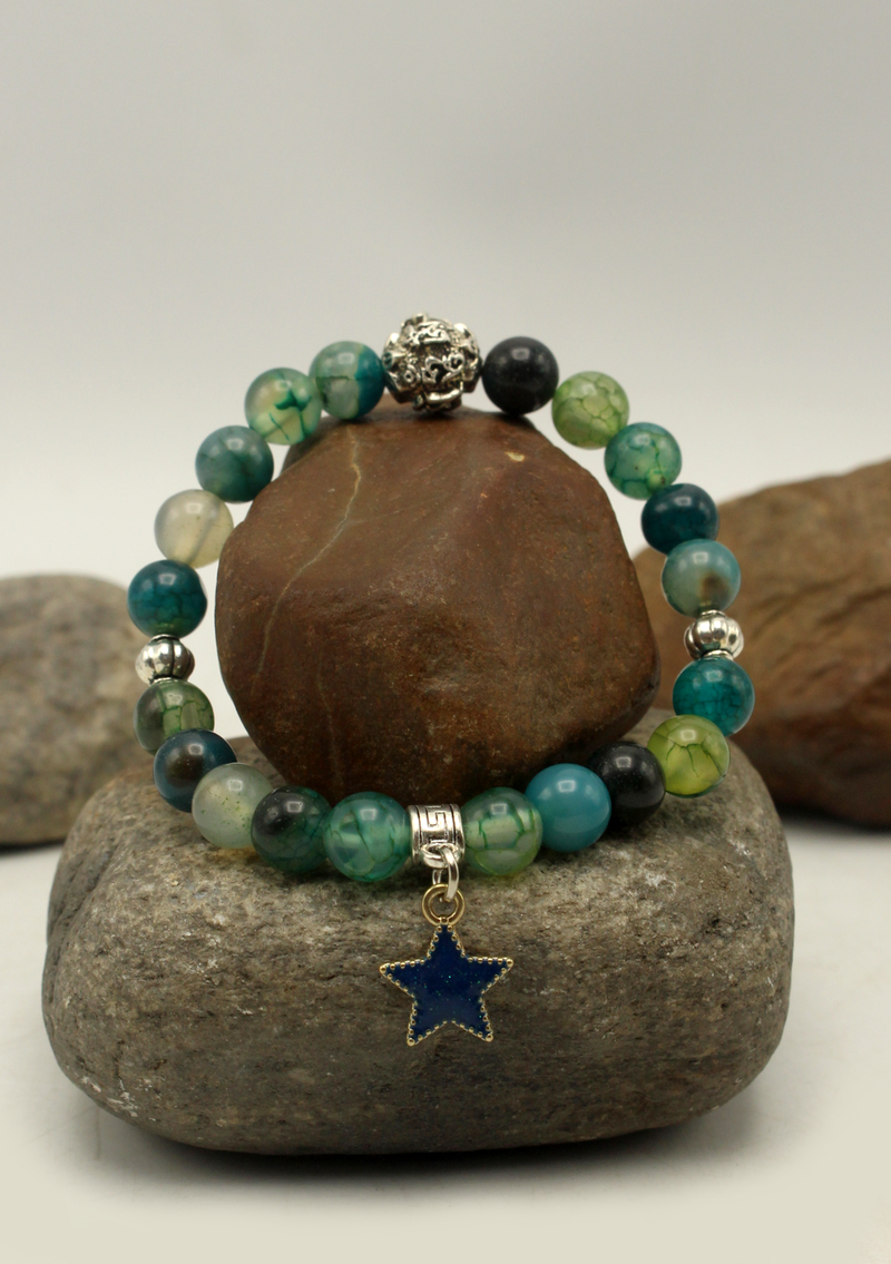 BlueGreen Shade Mixed  Stones Mala Bracelet