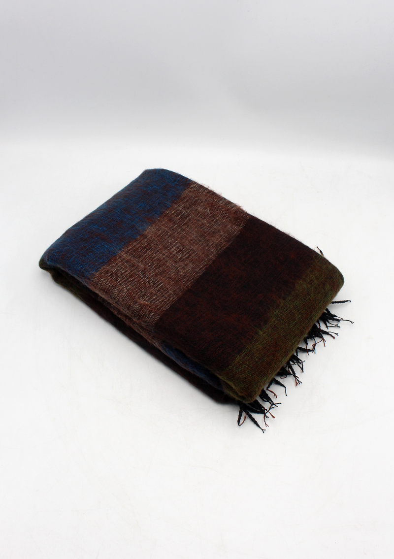 Brown Blue Stripe Yak Wool Shawl