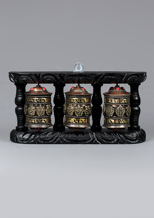 Eight Auspicious Symbol Three Prayer Wheel Wall Frame